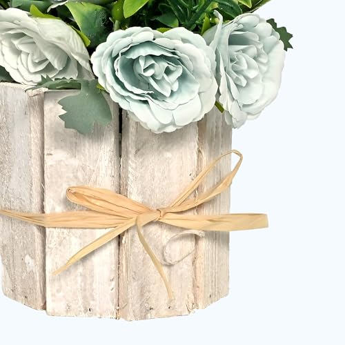 Image of Cortina Wooden Pot Maria Potted Plant | Home Decor Items for Living Room Balcony Kitchen Bedroom Office Table Top Decoration - White, 20X10 CM