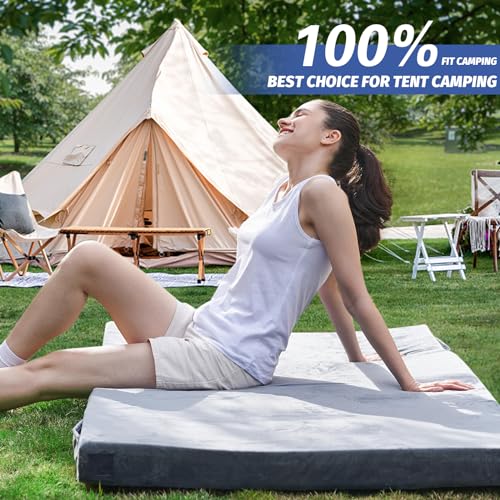 Image of CYMULA Memory Foam Camping Mattress Pad, Sleeping Mat, Portable Roll Up Mattress for Adults, Camping Bed Pads for Sleepover, Car Bed with Travel Bag