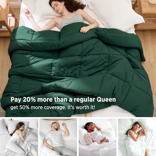 Image of Bedsure Comforter Duvet Insert - Quilted Comforters Oversize Queen, All Season Duvet, GentleSoft Down Alternative Bedding, with 8 Tabs, Gifts for Women /Men, Green, Oversize Queen 98x98Inches