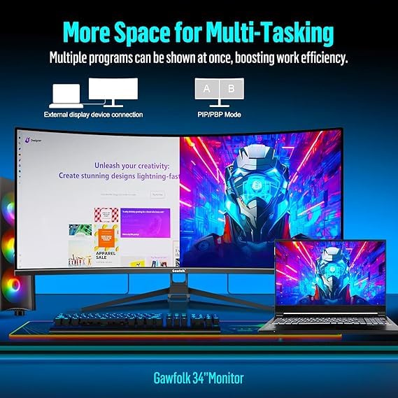 Image of Careflection 32 Inch Computer Monitor, Ultra-Thin Zero Frame, 75Hz Full HD 1920 x 1080p Curved Display, HDMI /VGA, Home Office Business PC Monitor (34 inch, 2k-165hz-black)