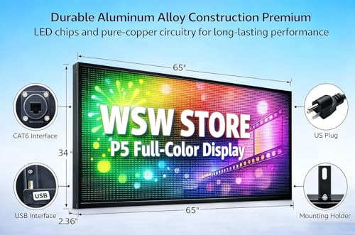 Image of P5 Outdoor LED Sign 65 inchx34 inch - IP65 Waterproof Programmable led Sign Board WiFi & USB Control Full Color LED Scrolling Display Support Texts, Images& Video