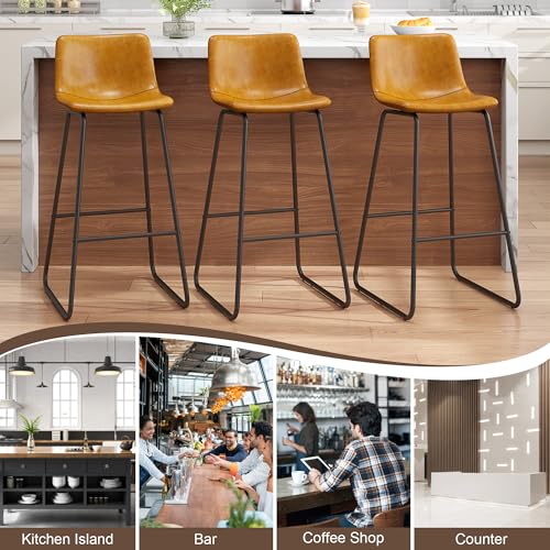 Image of REONEY Bar Stools Set of 2, 30 inch Urban Faux Leather Counter Stools, Brown