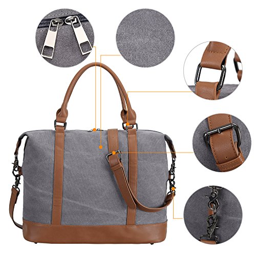 Women Ladies Canvas Weekender Bag Overnight Carry-on Tote Duffel in Trolley Handle (Grey)