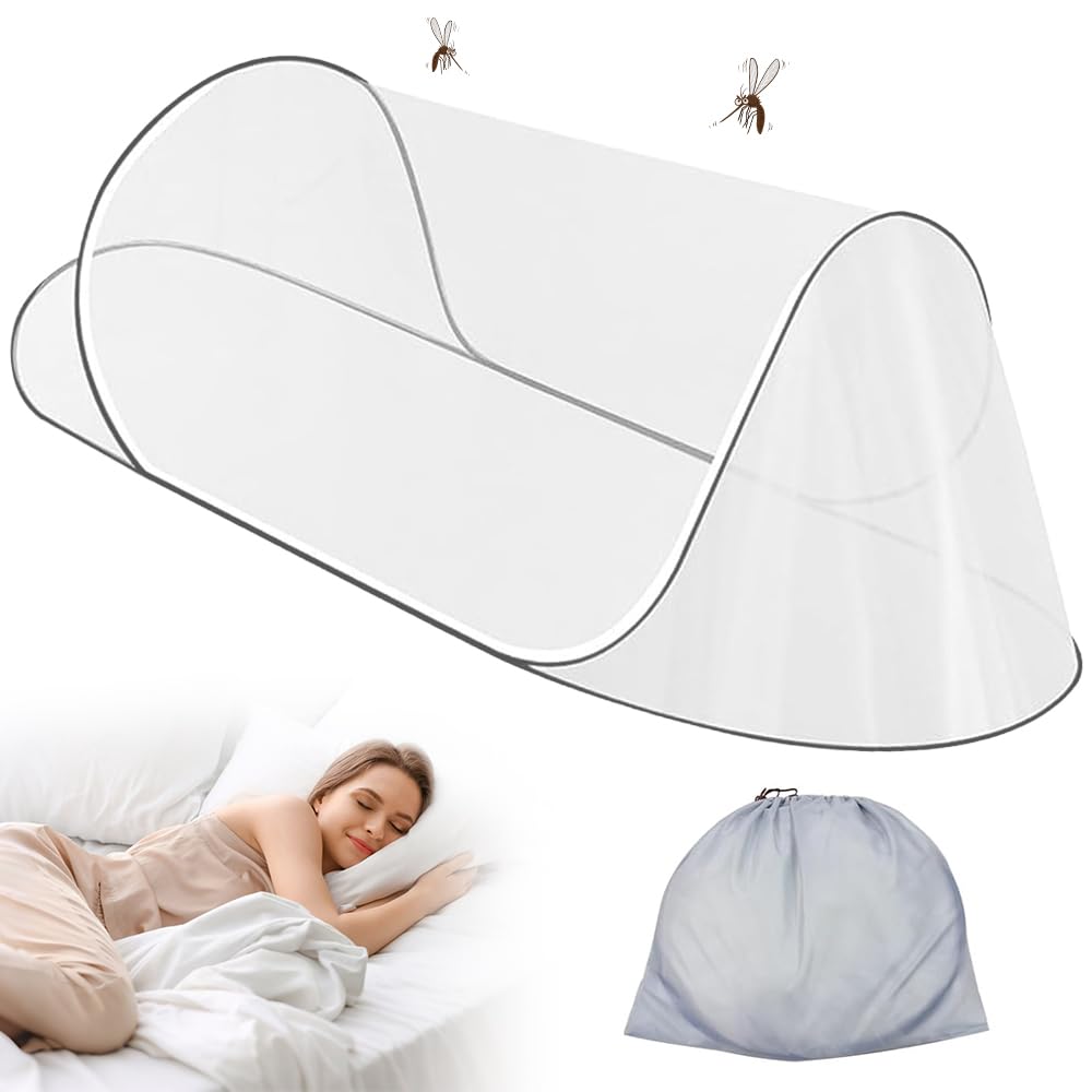 Afenau White Foldable Mosquito Net, Lightweight Pop-Up Mosquito Net, Portable Travel Mosquito Net With Zip, Collapsible Mesh Pop Up Mosquito Tent For Camping, Travel And Dorm Use(200X80x56cm)