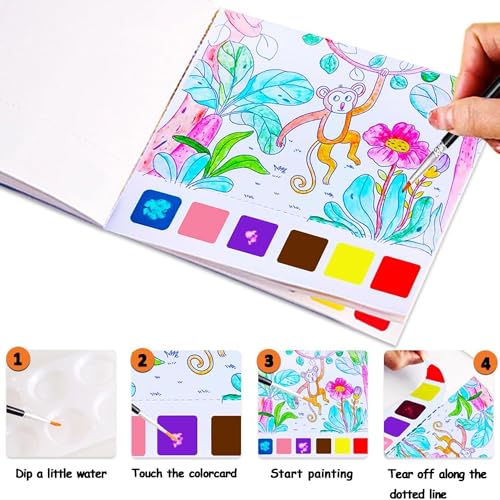Image of Kidology Water Color Book for Kids - 20 Sheet Reusable Painting Book with Brush | Montessori Educational Art & Craft Set | Watercolor Activity Book Gift Kids (Forest Animal Theme)