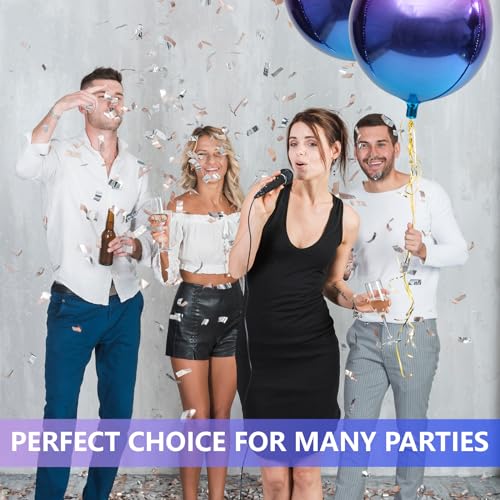 Image of blue purple balloons - 22 inches, 6 pack rainbow colored balloons for galaxy birthday party decorations, round 4D metallic balloons, purple and blue balloons for galaxy party decorations
