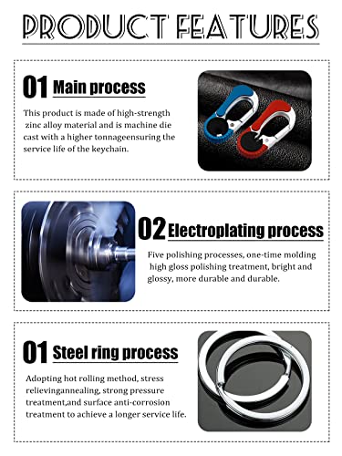2 Pcs Men’s Car Key Chain Universal Key Ring Clip Fashion Metal Keyring Keychain For Men And Women Premium Rings Carabiner Detachable Valet Key Ring & Anti-Lost D-Ring Family Present Father's Day Gift #TOP3