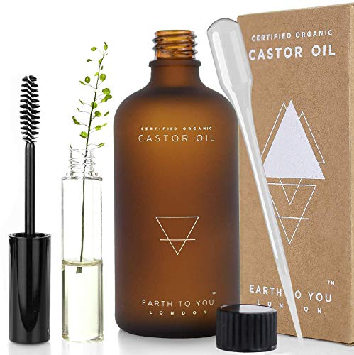 Organic Castor Oil (3.5oz) USDA Certified, Unrefined, 100% Pure, Cold Pressed, Vegan, Treatment for Hair Growth, Eyelashes, Moisturizer for Face, Skin with Hygienic Applicator Set by Earth To You