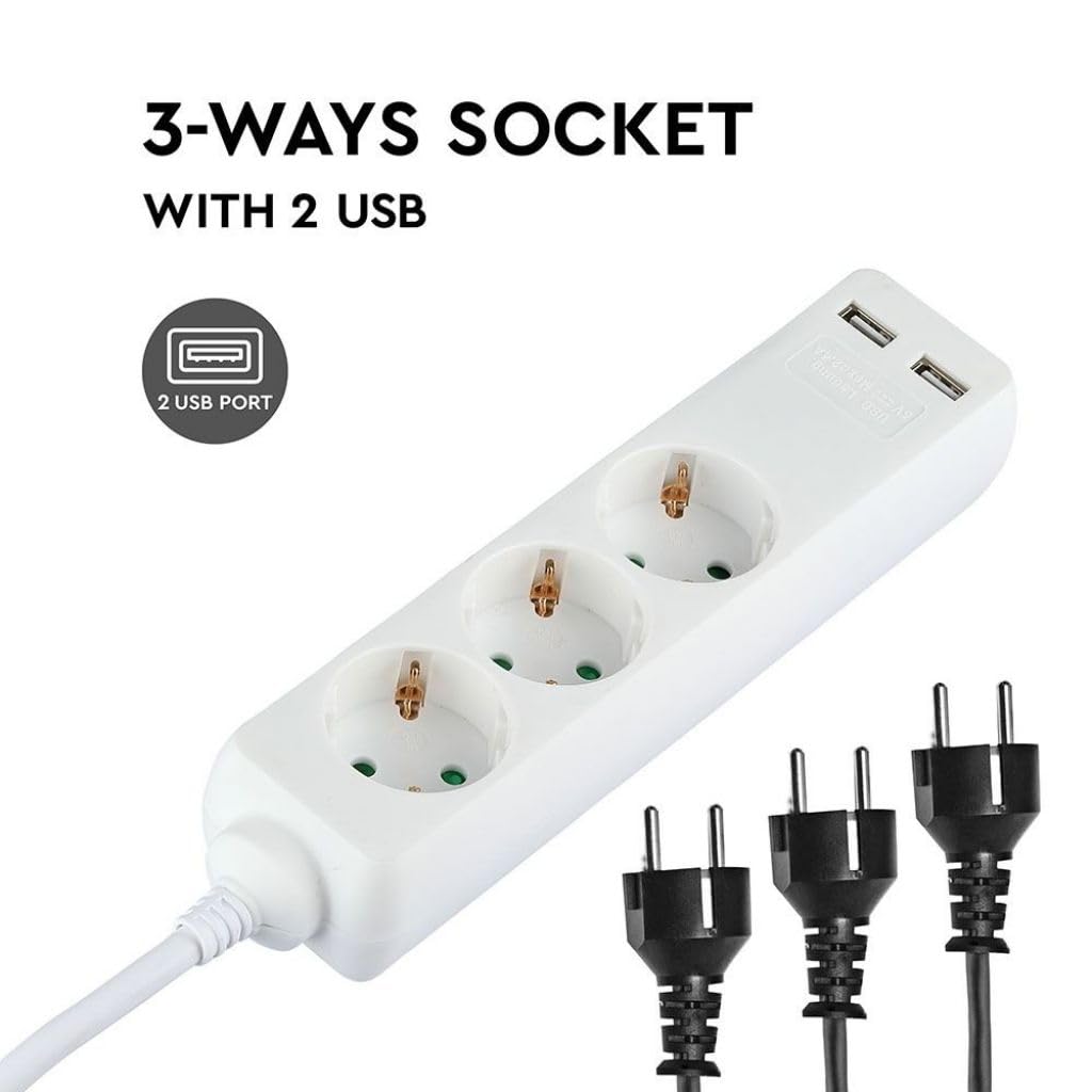 3 Ways Extension Sockets - USB - IP20 - Weiß - 5 m wire