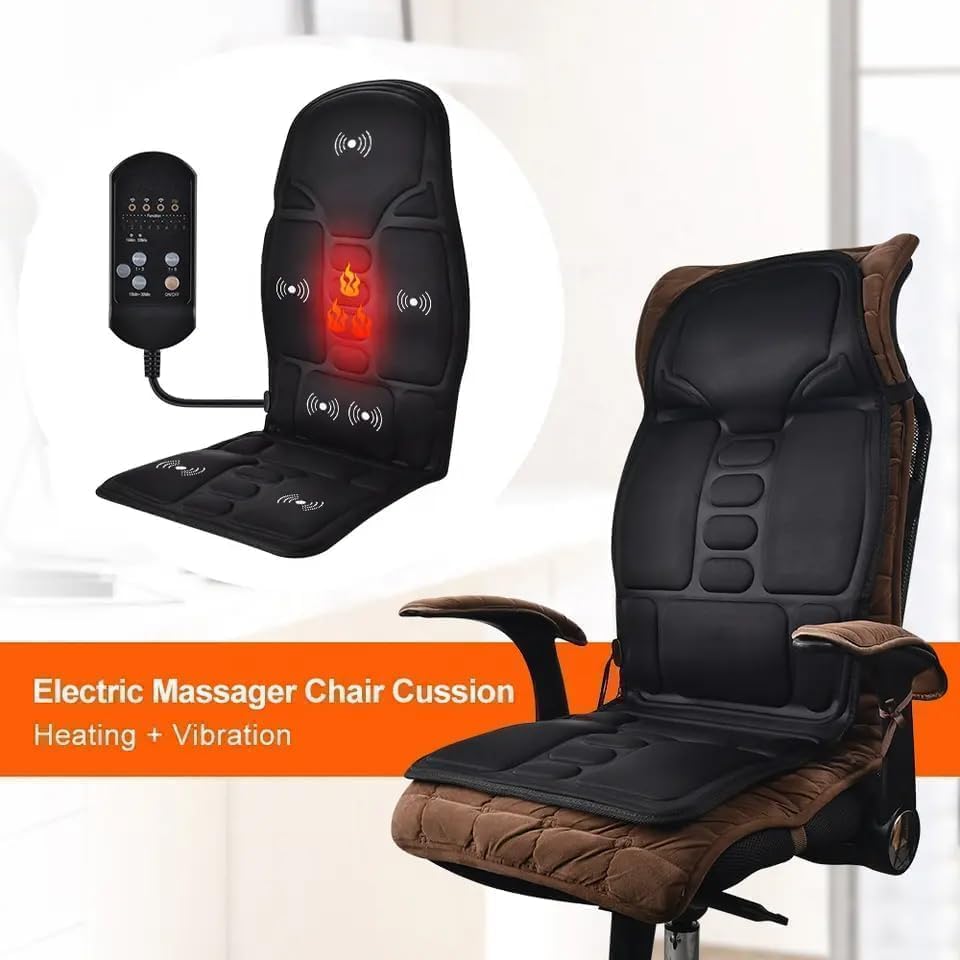 Image of Full Body Vibration Massage Seat Cushion with Heat, 8 Motor Car Seat Massager, Memory Foam Neck & Lumbar Support for Office Chair, Home, Driving, Gaming & Study Use