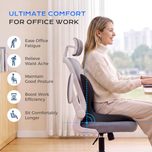 Image of Coverado Car Seat Cushion and Lumbar Support Pillow One Piece, Memory Foam Ergonomic Back Support Driving Seat Cushion for Back Pain, Non-Slip Washable Cushion for Car, Driver, Office