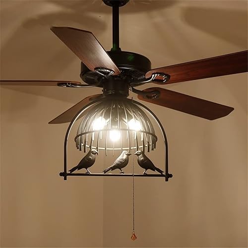 Miniatura 3 de ZHYH Birdcage - Lámpara de ventilador industrial con ruedas y control remoto para cocina cafetería sala de estar comedor y bar color marrón 52