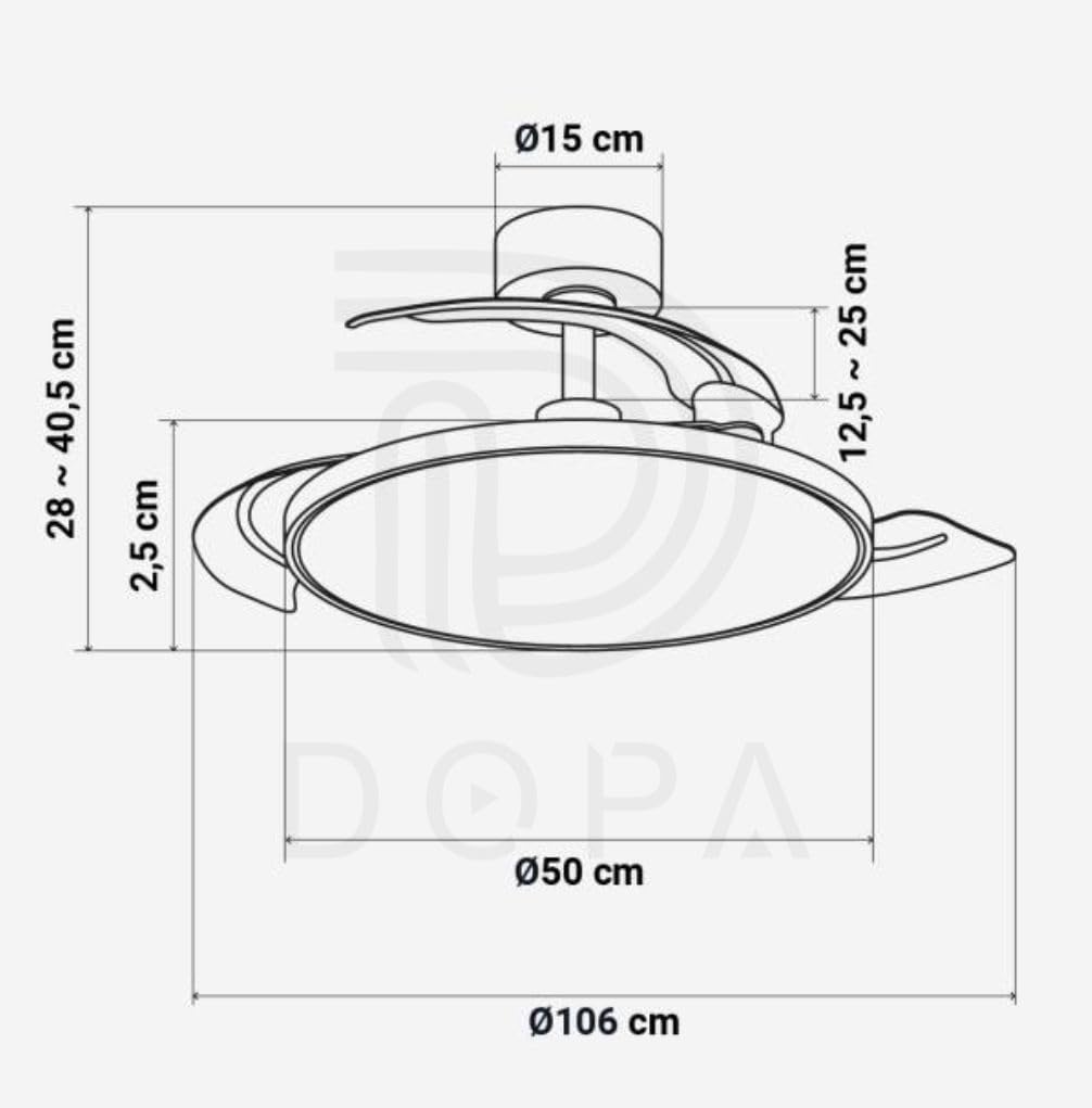 Dopa Dopastore Plafoniera Ventilatore da Soffitto Ultra Slim LED da 40W con Ventole a Scomparsa 6 Modalità Regolabili e Telecomando per Interno IP20