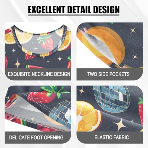 ALAZA Cartoon Strawberry Watermelon Star Pajamas Short Sleeve 2 Piece Sleepwear Top and Bottom Pajama Set Unisex4