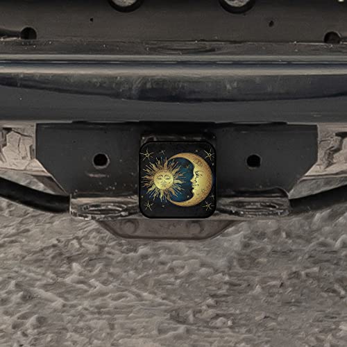 Swono Sun And Moon Car Towing Hitch Covers Boho Golden Sun Crescent Moon Sun Solar Space Square Trailer Hitch Cover 2 Inch, Rear Receiver Hitch Covers Soft Rubber Hitch Cover For Trucks Suvs Jeeps #TOP4