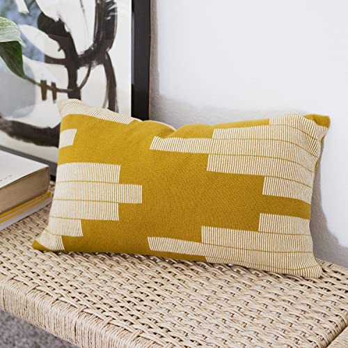 Lumi Living 100% Soft Cotton Modern Geometric Lumbar Throw Pillow Cover (12X20, Warm Oilve & Cream) #TOP8