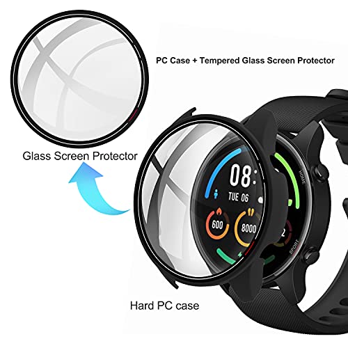 Acadeny Custodia con pellicola protettiva in vetro temperato, compatibile con xiaomi Mi Watch, durezza 9H, 360°, ultra sottile, per xiaomi Mi Watch con scala, nero