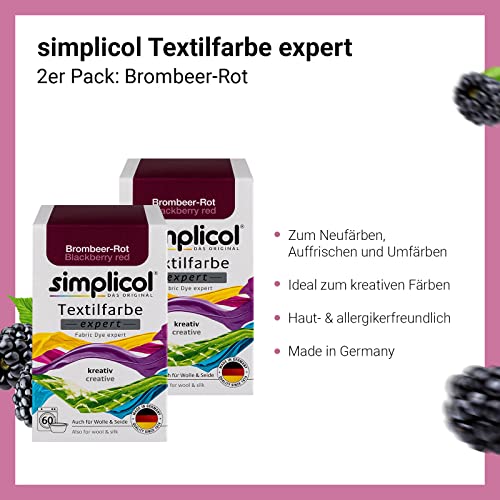 simplicol Textilfarbe expert Brombeer-Rot 1706, 2er Pack: Farbe für kreatives, einfaches Färben in der Waschmaschine oder manuell, 150 g (2er Pack)