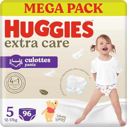 HUGGIES Extra Care - Culottes Taille 5 (12/17kg) - Pack de 96 couches-culottes - facile à mettre et à enlever ultra-doux - matériaux absorbants et...