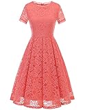 DRESSTELLS Bridesmaid Dress Vestidos De Mujer Elegantes Mother of The Bride Dress Lace Semi Formal Wedding Guest Cocktail Dress for Party Coral L