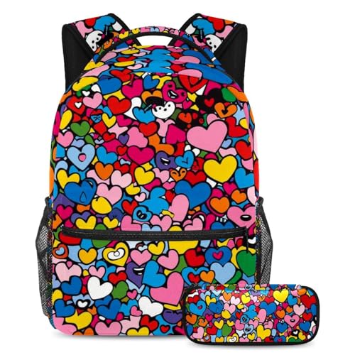 Sac à dos cœurs colorés idéal pour transporter les cours et les loisirs