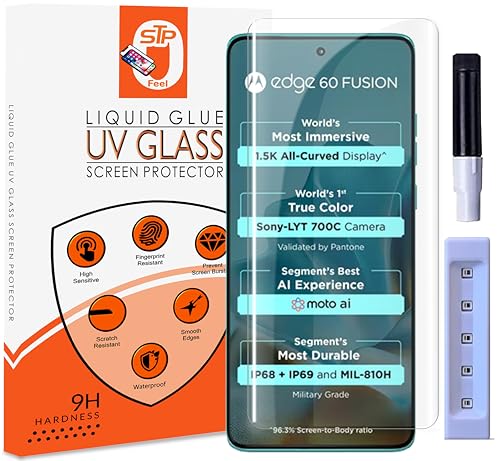 Image of STP FEEL UV Premium Tempered Glass Screen Protector Guard Compatible For Motorola Edge 60 Fusion 5G (6.67 Inch, Pack of 1) Full Adhesive UV Curved Case Friendly HD Clarity