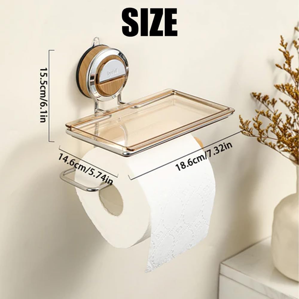 Soporte de papel higiénico de acero inoxidable de succión fuerte sin taladrar, se mantiene fuerte y estable, soporte para rollo de papel higiénico con estante para baño, estante de almacenamiento con