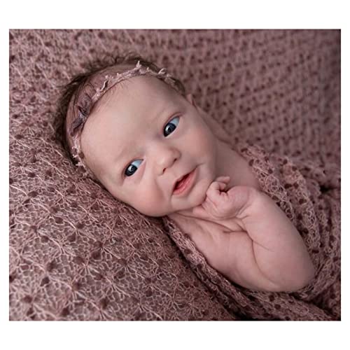 Image of Honra 2 Pcs Props for Newborn Photoshoots Baby Photo Posing Photography Wraps Backdrops Ripple Stretch Jersey Knitted Fabric (Wrap + Backdrop, Pink)