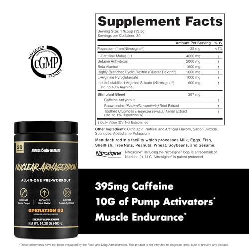 Image of Anabolic Warfare Nuclear Armageddon Pre Workout Powder Pre-Workout for Men & Women with L-Citrulline, Beta Alanine Powder and Caffeine (Orange Juice - 30 Servings)