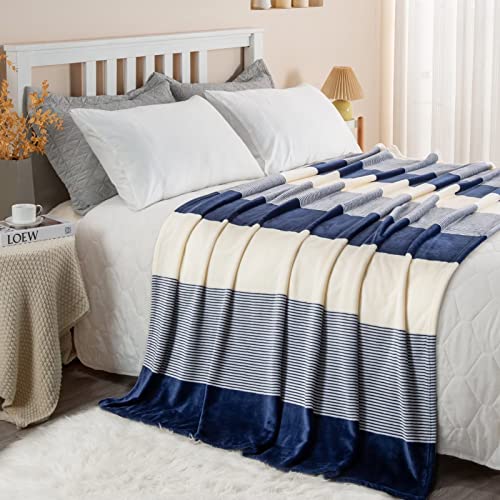 Homelike Moment Fleece Throw Blanket For Couch Navy Blue 60X80, Soft Cozy Blue White Striped Flannel Blankets For Sofa Bed Warm Lightweight (Navy Blue, 60X80 Inches) #TOP4