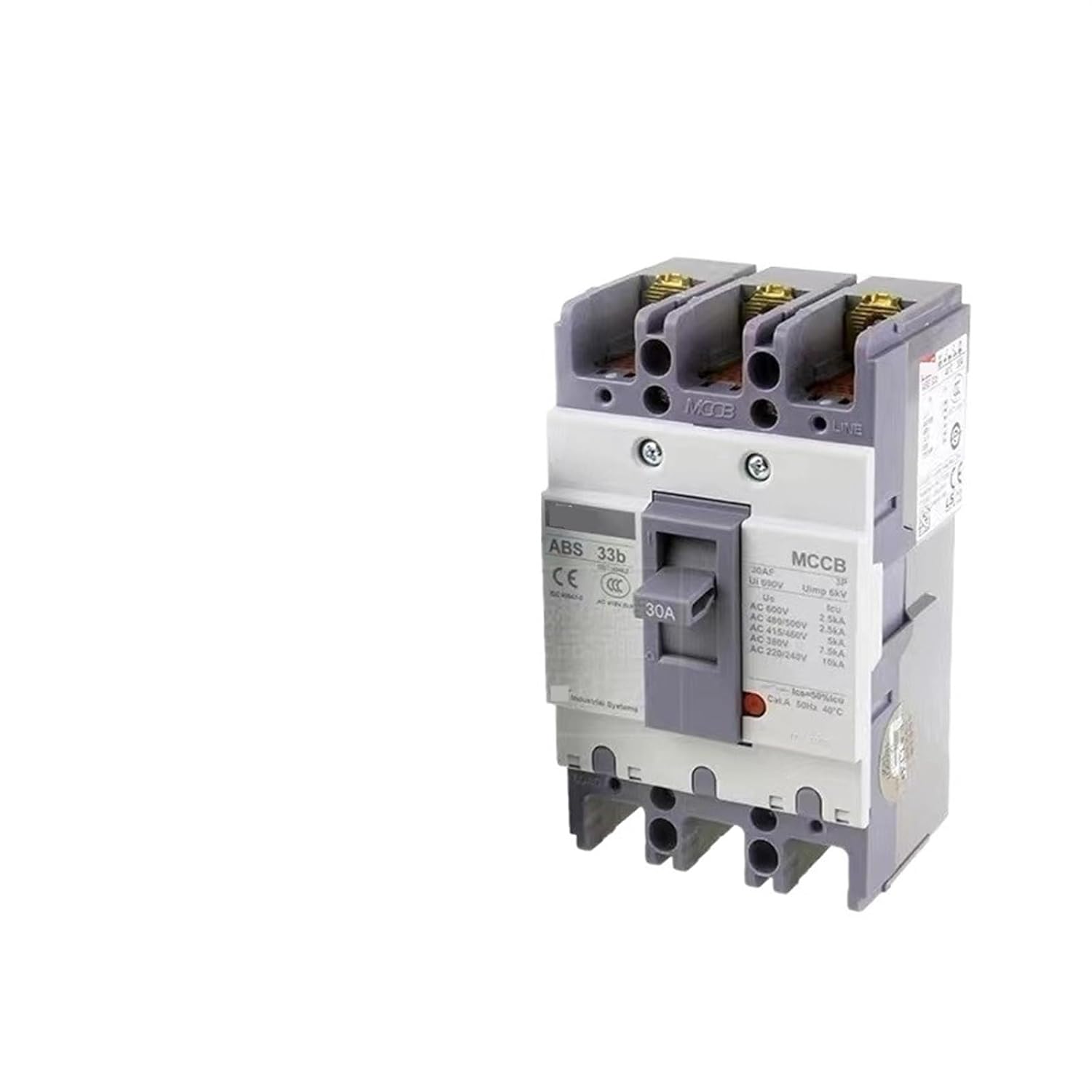 ABS-33B ABS-53B Molded Case Circuit Breaker Air Switch 3P 6A/10A/16A/20A/30A 1Pcs (Color : ABS-33B 3P, Size : 30A)