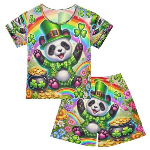 Panda St Patricks Rainbow Pajama Set Short Sleeve Pajamas Shorts Sets Cotton PJS 2 Piece Clothes Set 5Y