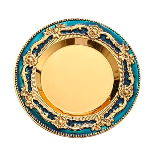 YWJLQH Portaoggetti per Gioielli, Decorativo, Piatto da Portata, Antico portaoggetti, Vassoio per Gioielli, per Anelli, Piatto da Dessert, Oro Blu