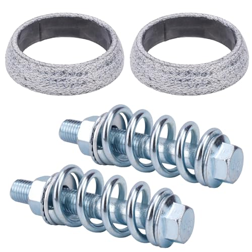 2pcs Exhaust Manifold Gasket & 2 Bolts Kit, High-Temp Sealed Donut Flange Pipe Muffler Gasket with Shock Absorbing Springs for Car, Truck, SUV Exhaust System Repair (54mm)