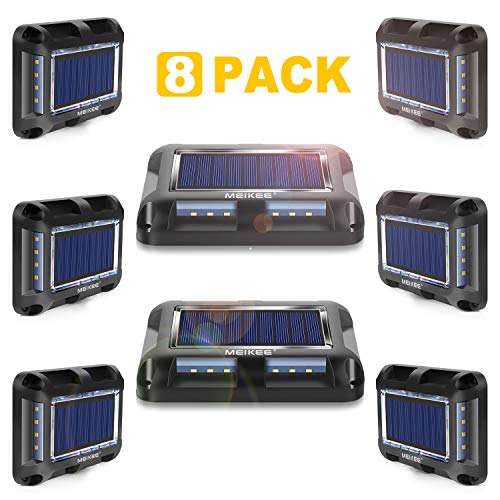 Solar Deck Lights, MEIKEE Solar Dock Light Waterproof Wireless Outdoor Warning Step Lights