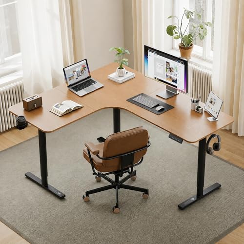 Image of ARTIKEL Elle L-Shaped Electric Height Adjustable Executive Desk for Office & Home | Ergonomic Sit-Stand Desk with Cup Holder & Headphone Hooks | 100 Kg Load Capacity (160 x 140 x 60 cm)