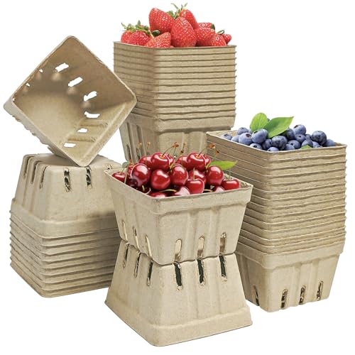 45 Pcs Natural Pulp Fiber Berry Basket Small Vented Berry Picking Basket Small Container Holder for Fruits Vegetable Farmer Market Grocery (45)
