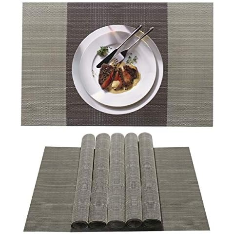 FETESNICE Placemats Set of 6, Washable Non-slip Heat Insulation Woven Vinyl Table Mats for Kitchen Dinning Table Place Mats 30x45cm (Brown) Cover