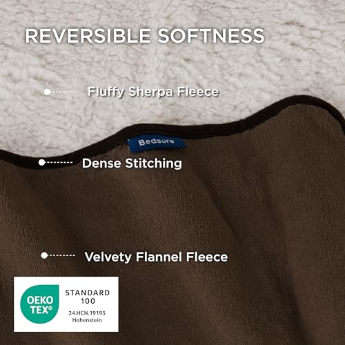Image of Bedsure Waterproof Dog Blankets for Small Dogs - Small Cat Blanket Washable for Couch Protection, Sherpa Fleece Puppy Blanket, Soft Plush Reversible Throw Furniture Protector, 25x35, Coffee Brown