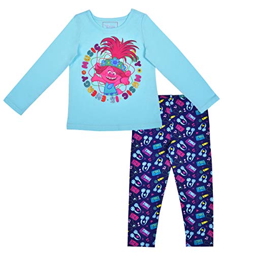 Universal Trolls Girl's 2-Pack Poppy Printed Graphic Long Sleeve Shirt and Leggings Set for Toddlers, Size 6 Blue