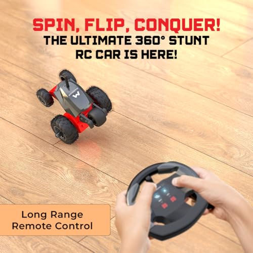 Image of Mirana Warrior 360 Rotating Stunt RC Car | High Speed Remote Control Vehicle | USB Type-C Rechargeable Toy for Kids for Boys and Girls | Made in India (Grey Red)
