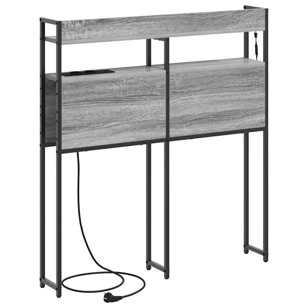 Espacio de almacenamiento cabecero cama gris Sonoma 100 cm de ancho de madera con LED y enchufe múltiple diseño moderno para jóvenes y adultos dormitorio
