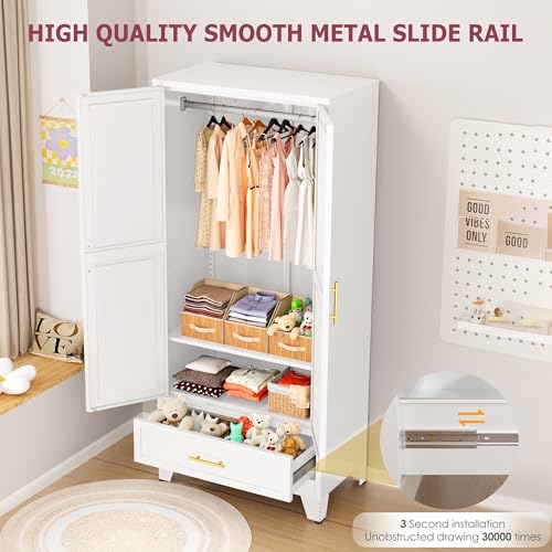 Image of GAIOUS Metal Armoire Wardrobe Closet Cabinet with 2 Doors and Drawer, 71 inch