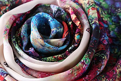 Yangtzestore Long 100% Silk Scarf 67" X 20" Digitally Printed Floral Print (Red And Green Butterfly) #TOP3