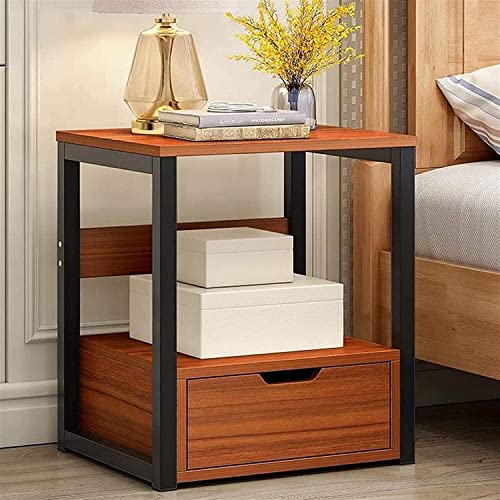 Estante de almacenamiento de 2 pisos con 1 cajón, mesita de noche para un dormitorio individual