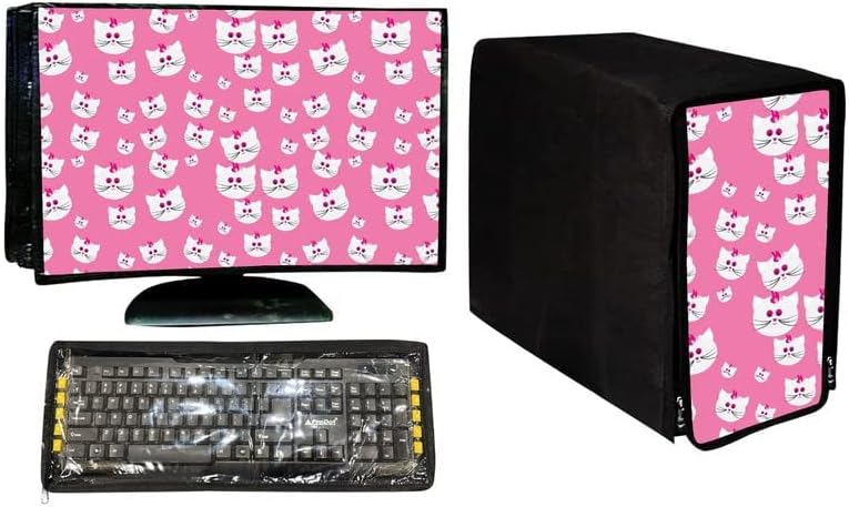 Genius Cart Printed Cream Computer Desktop3 in 1 DustProof Cover Combo 18 Inch Computer Desktop CPU Keyboard Cover Set of 3 - 21x1.5x13 Inch, Design 15