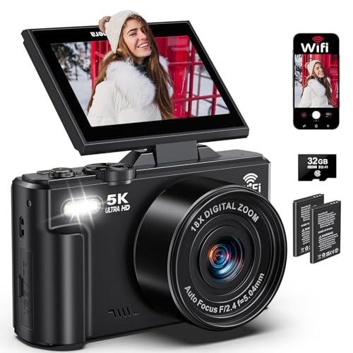 Image of Digital Cameras for Photography - 5K 75MP Vlogging Camera for YouTube WiFi - UHD Autofocus Vlog Camera 3 inch 180 Flip Screen with 18X Zoom - Travel YouTube with 32GB SD Card, 2 Batteries (CAM25)