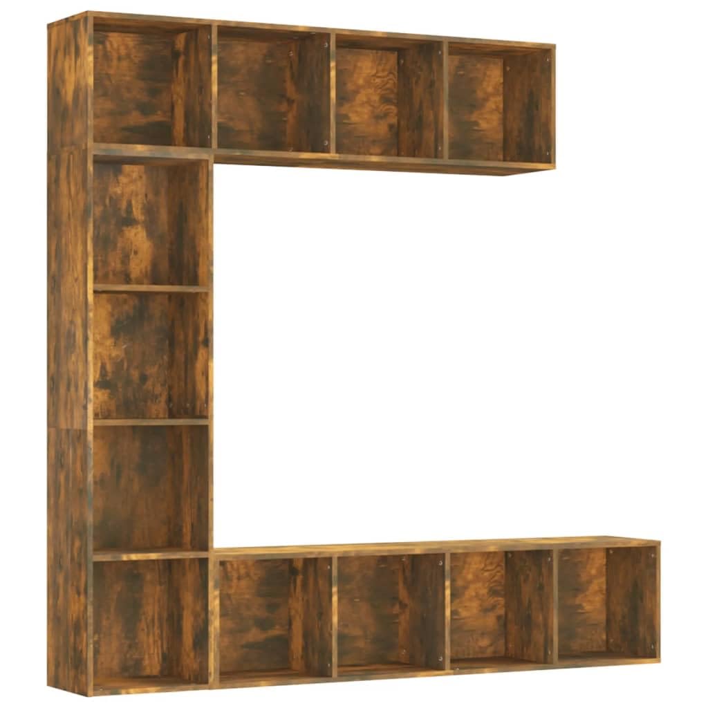 3-częściowy zestaw regałów na książki, dąb wędzony, 180 x 30 x 180 cm, uniwersalny organizer do przechowywania, materiał drewnopochodny, możliwość montażu na ścianie, nowoczesne wzornictwo