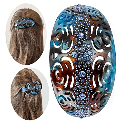 Pinza Pelo Grande 12 cm Ideal / Pasadores Pelo Mujer Resistente / Hair Clips Accesorios Pelo Mujer de Moda / Pasador Clip Chic / Pinzas Pelo Ovaladas Vintage Elegante (marrón turquesa) Cover