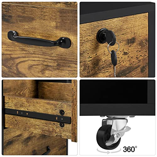 Yaheetech 2Pcs Filling Cabinets Mobile File Cabinet Letter Size File Storage Organizer Large Lateral Filing Cabinet Printer Stand For Home And Office Black/Rustic Brown #TOP4